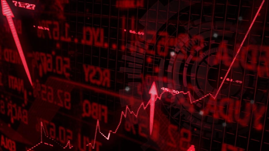 Die B&ouml;rse in roten Zahlen und Pfeilen
